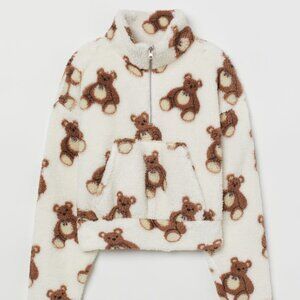 Y2K Teddy Bear Print Half-zip Sweatshirt Fuzzy Sweatshirt